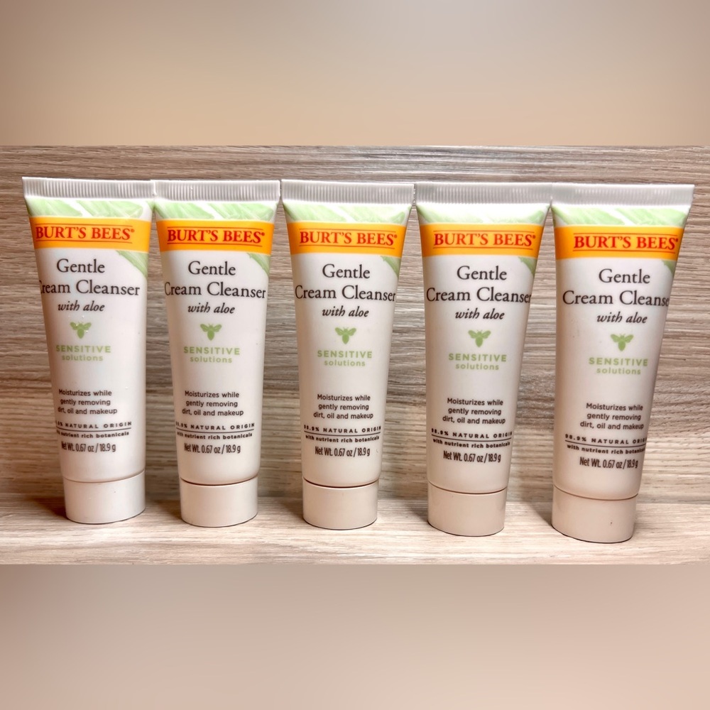 Lot of 5 Burt's Bees Gentle Cream Cleanser With Aloe, Travel Size: 0.67oz